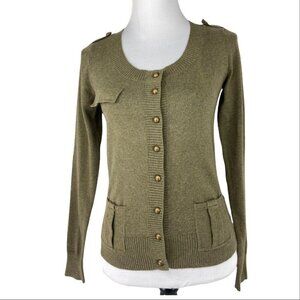 Kersh Women's Green Scoop Neck‎ Designer Knit Cardigan Sweater S/C33